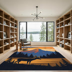 Vintage Woodland Deer Mountain Sunset Rug