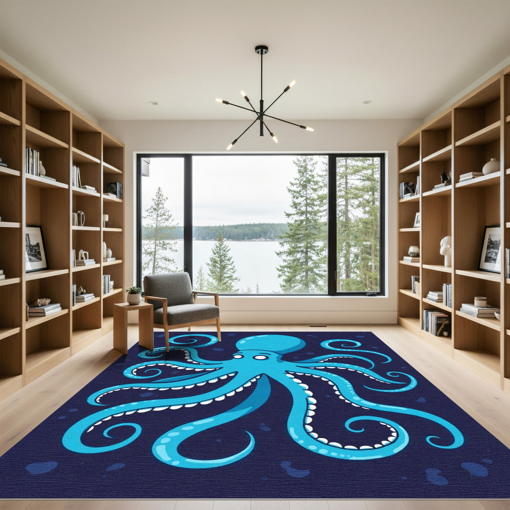 Aqua Octopus Swirls Ocean Rug