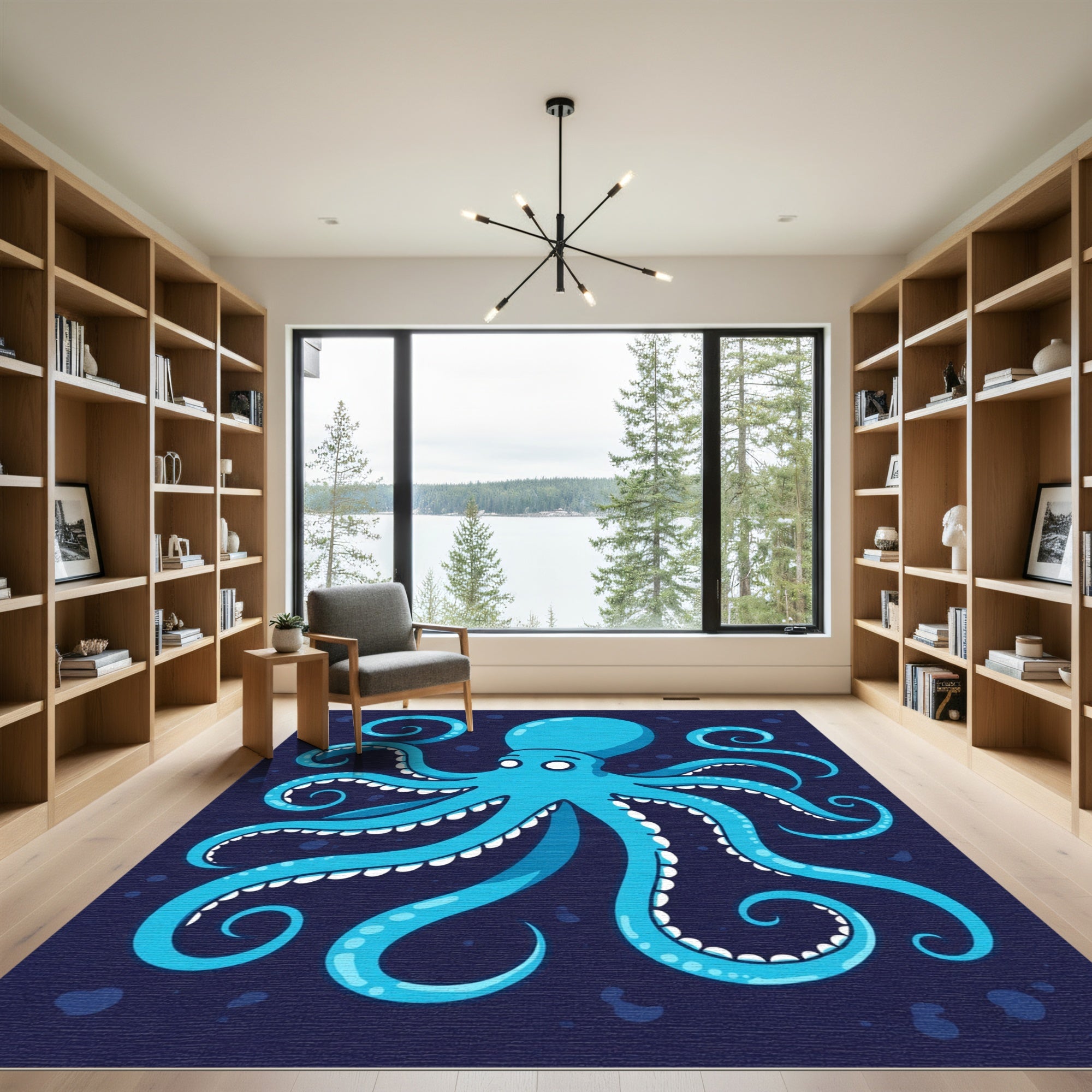 Aqua Octopus Swirls Ocean Rug
