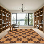 Brown Tan Checkerboard Abstract Shape Rug