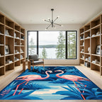 Pink Flamingos Amidst Blue Tropical Foliage Rug