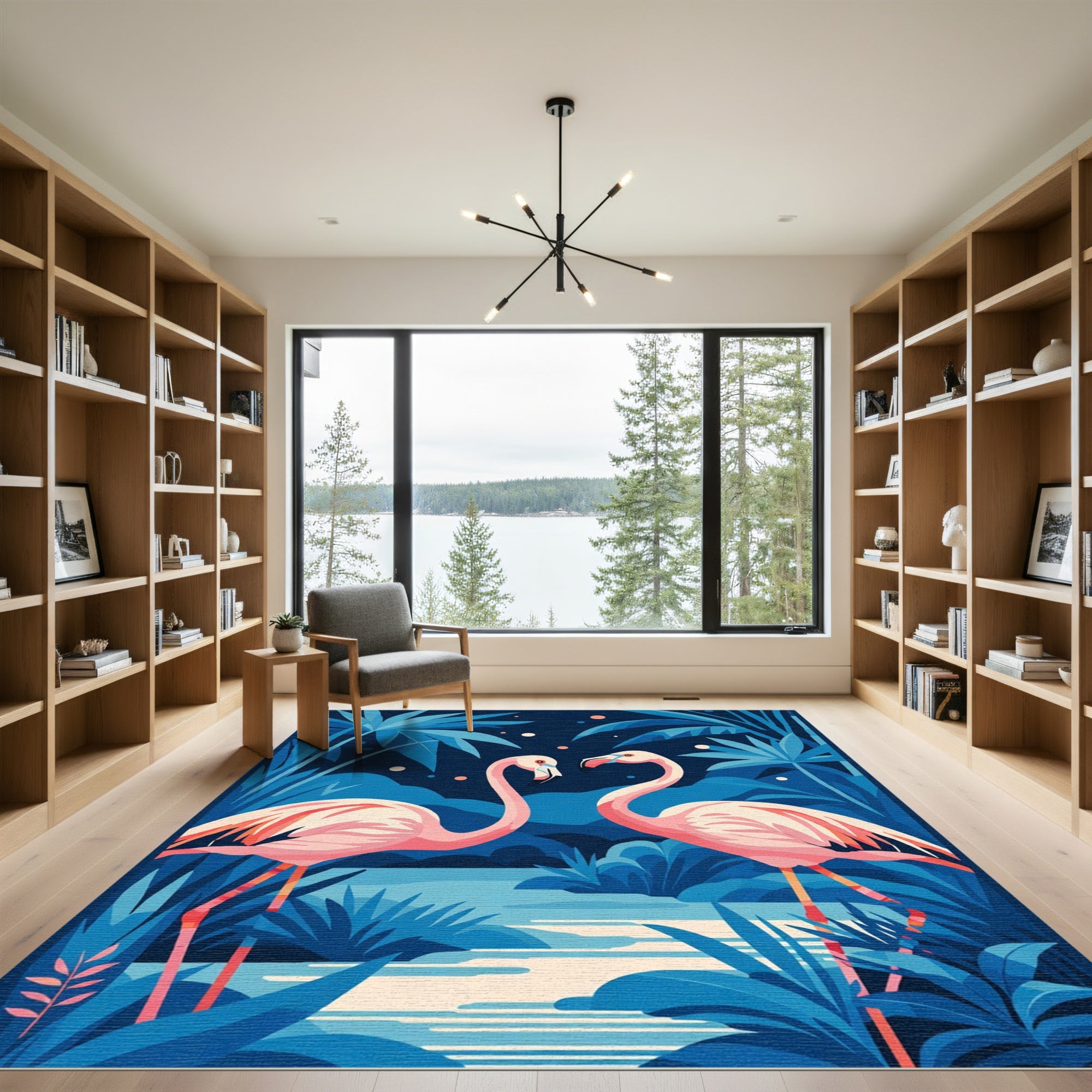 Pink Flamingos Amidst Blue Tropical Foliage Rug