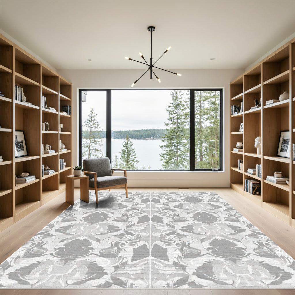 Monochromatic Abstract Scroll Damask Rug