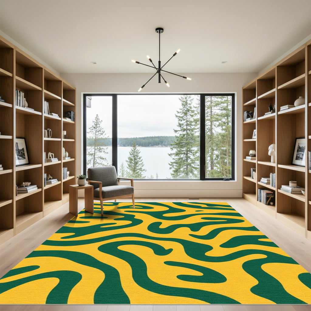 Gold Green Organic Wave Rug