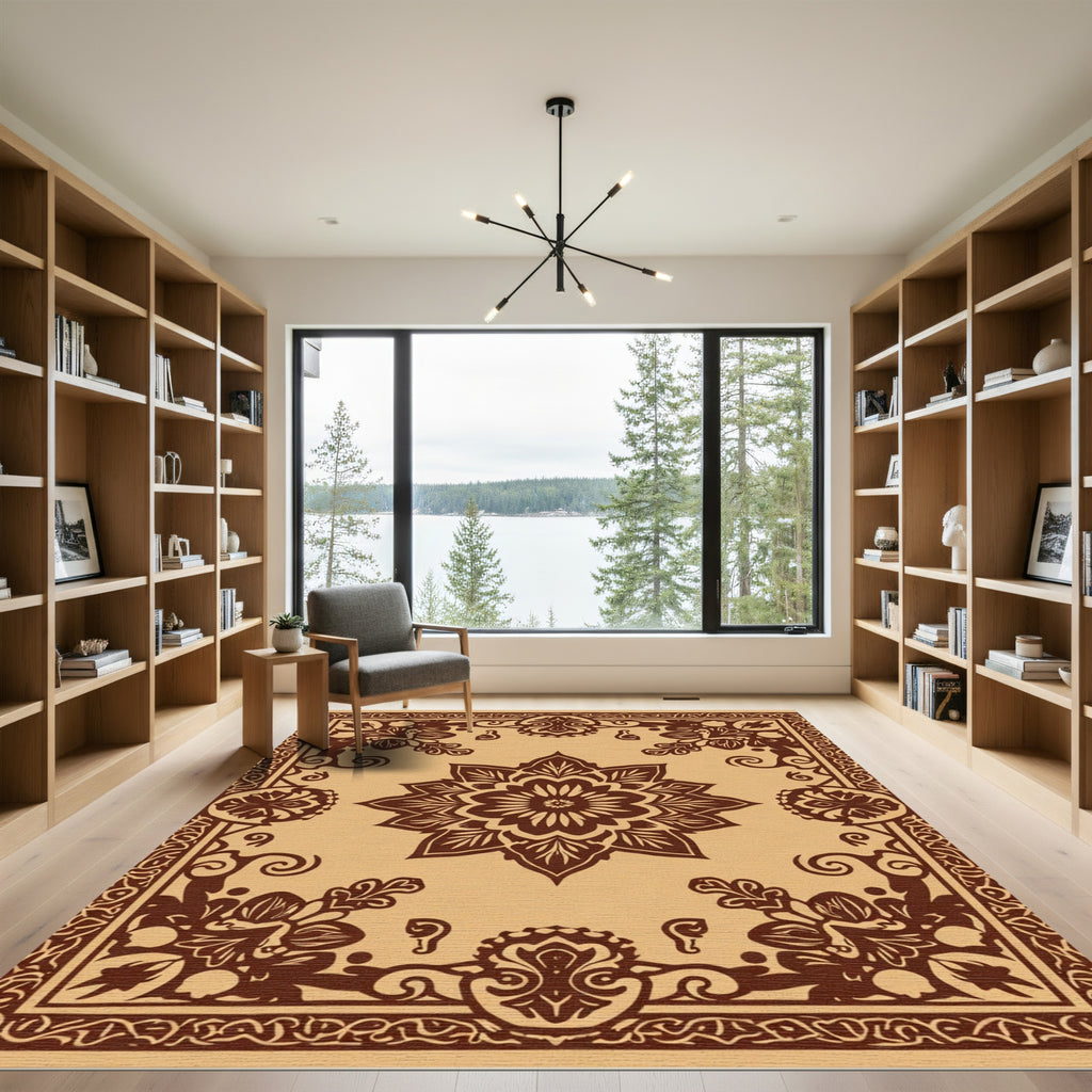 Rich Brown Floral Star Medallion Rug