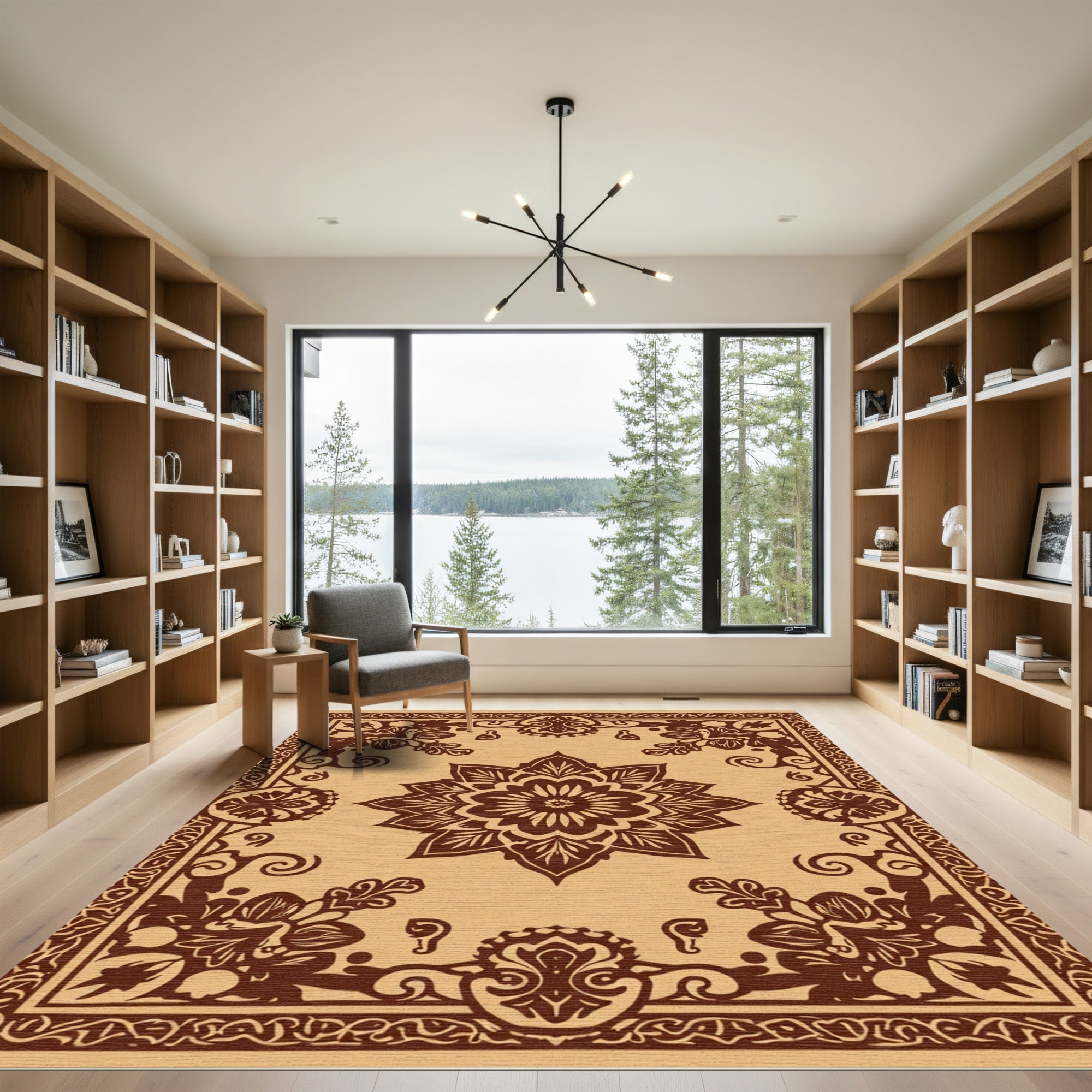Rich Brown Floral Star Medallion Rug