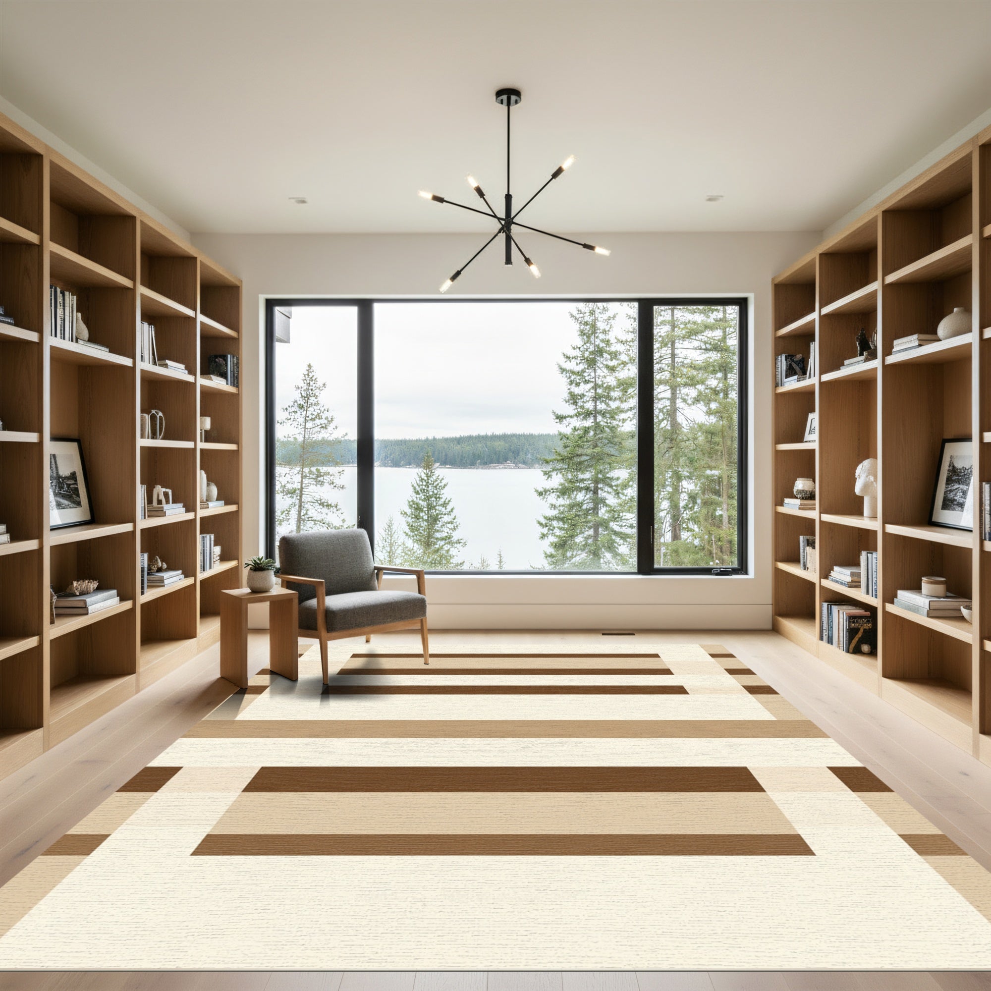 Neutral Shade Geometric Stripe Rug