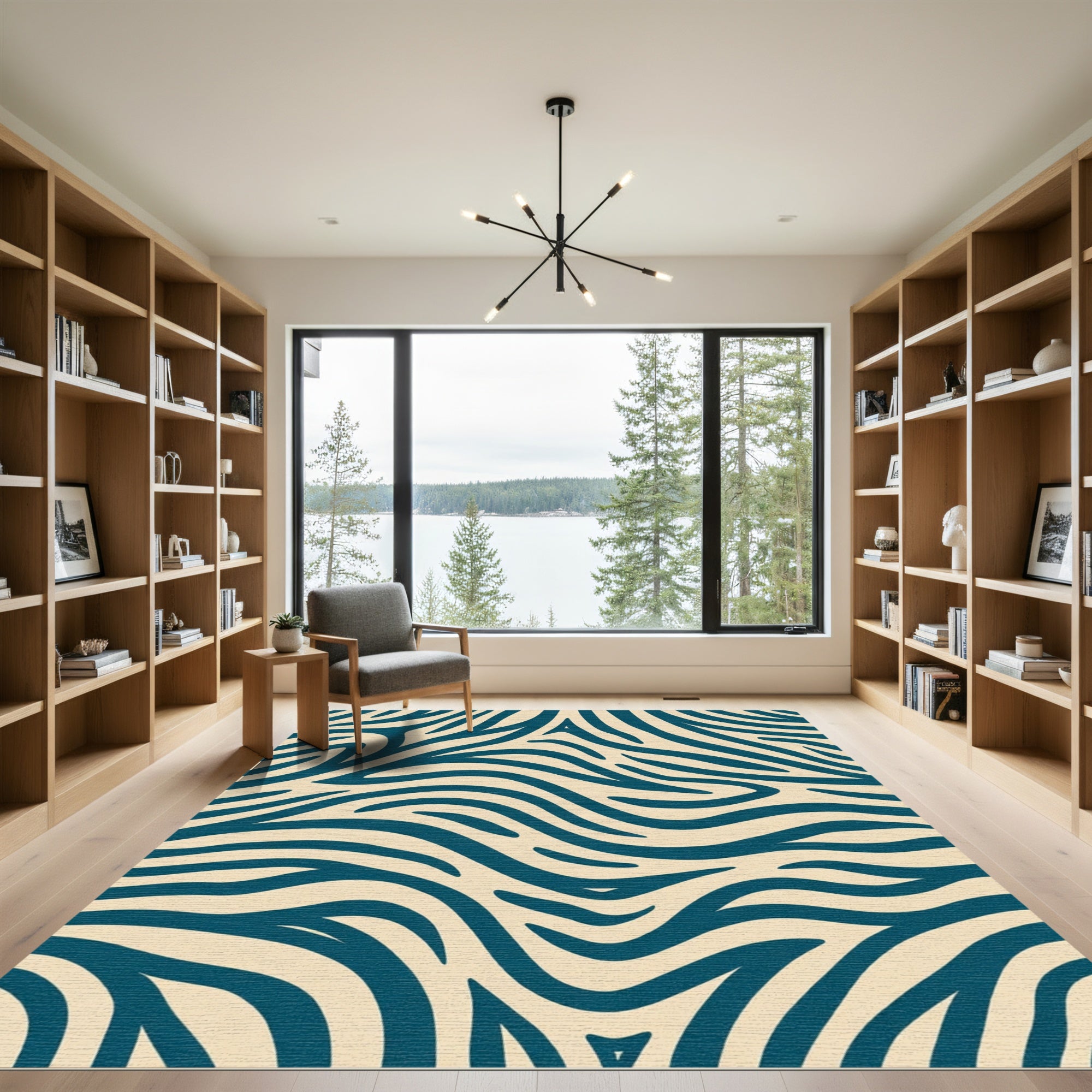 Teal Abstract Zebra Stripes Rug