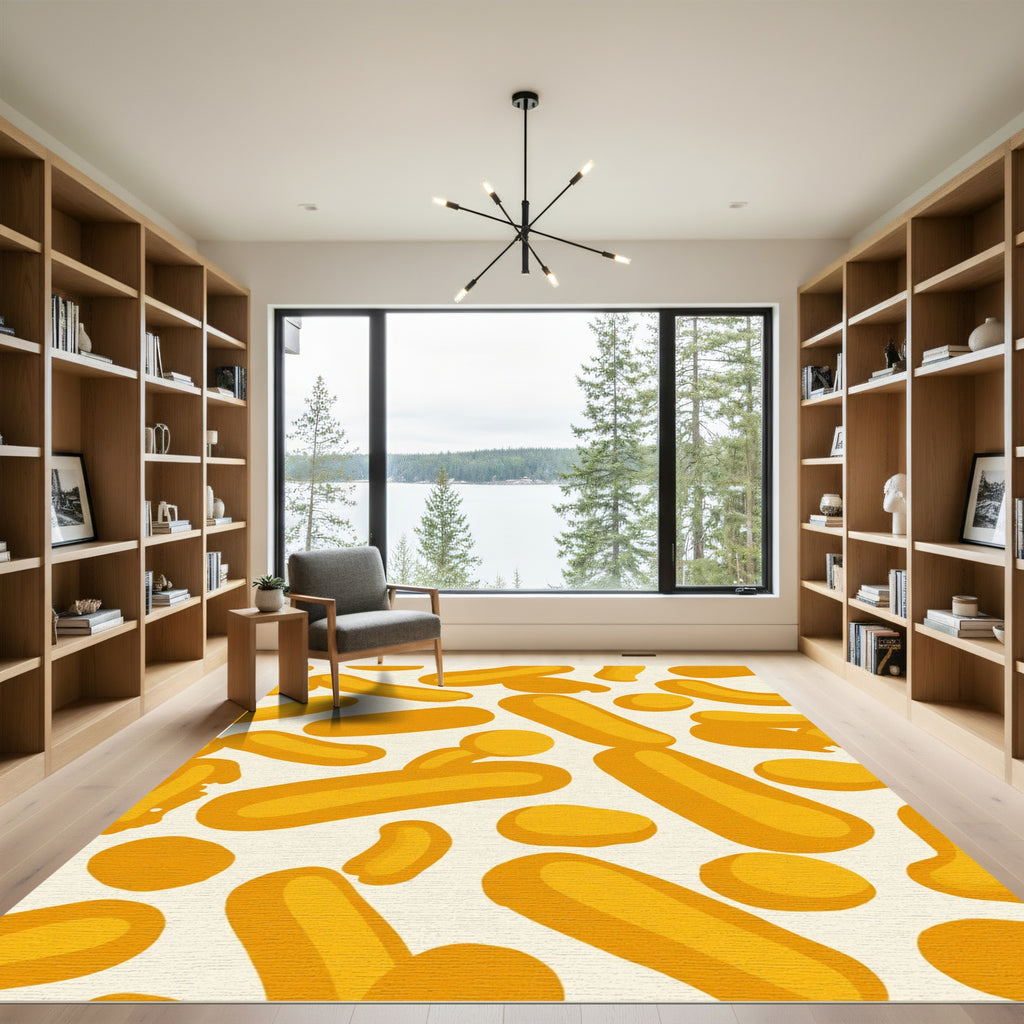 Gold Rounded Rectangles Abstract Composition Rug