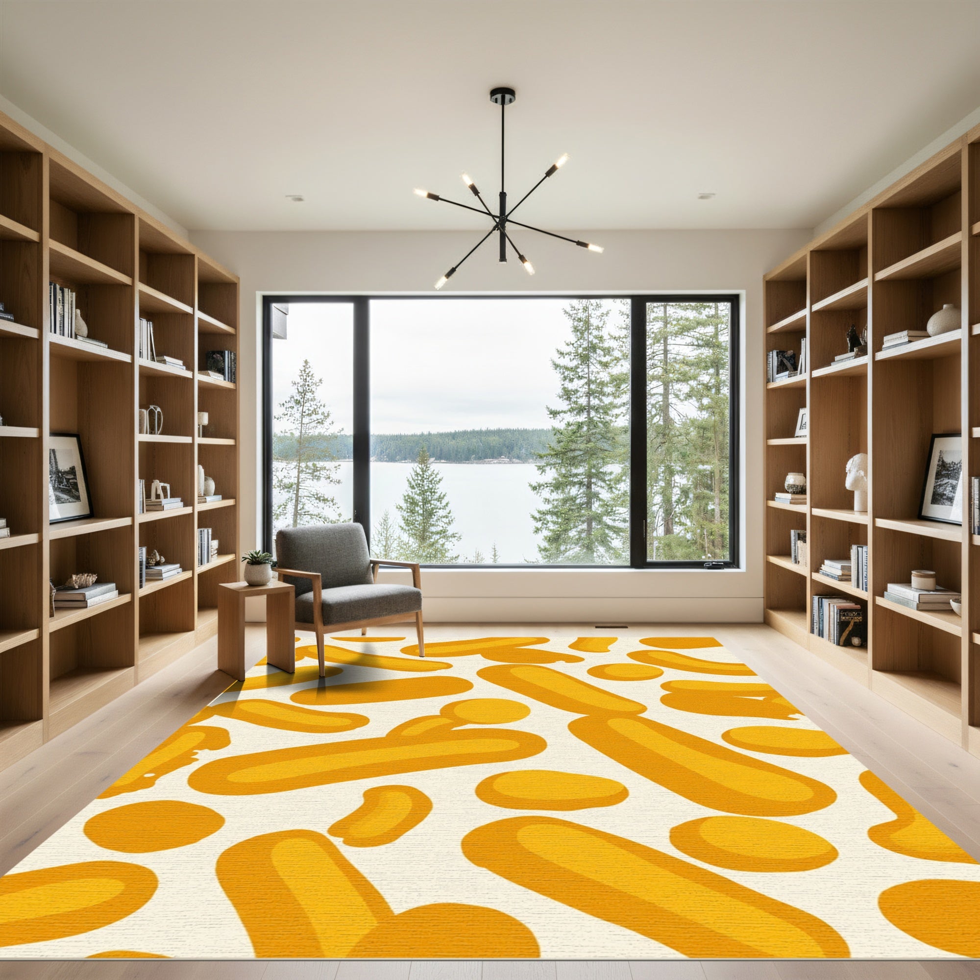 Gold Rounded Rectangles Abstract Composition Rug