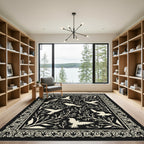 Cream Birds Among Branches Border Rug