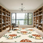 Retro Mushroom and Leaf Pattern Rug