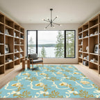 Coastal Blue Seashell Botanical Swirls Rug