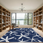 White Starfish Navy Blue Seascape Rug
