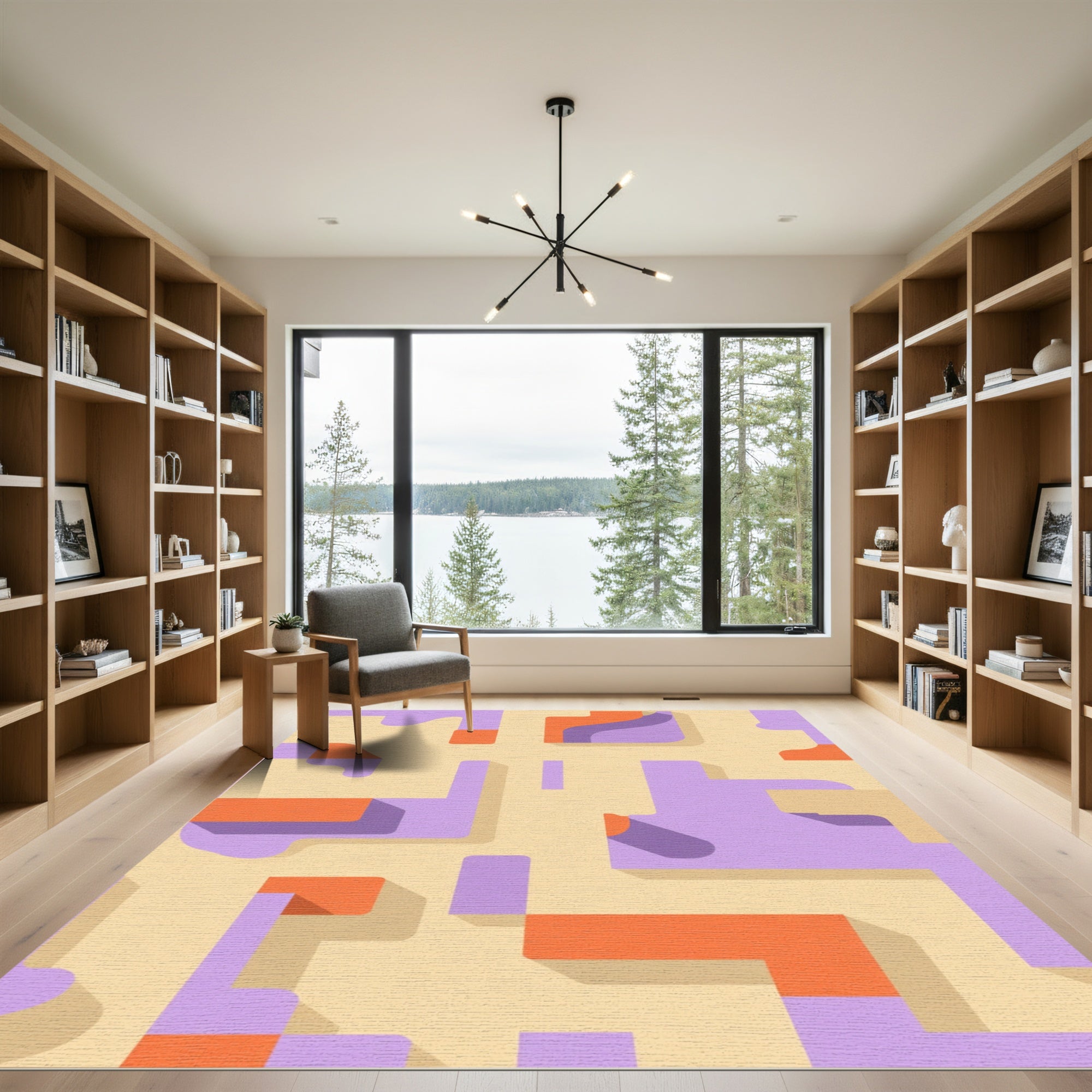 Geometric Lavender Cream Orange Shapes Rug
