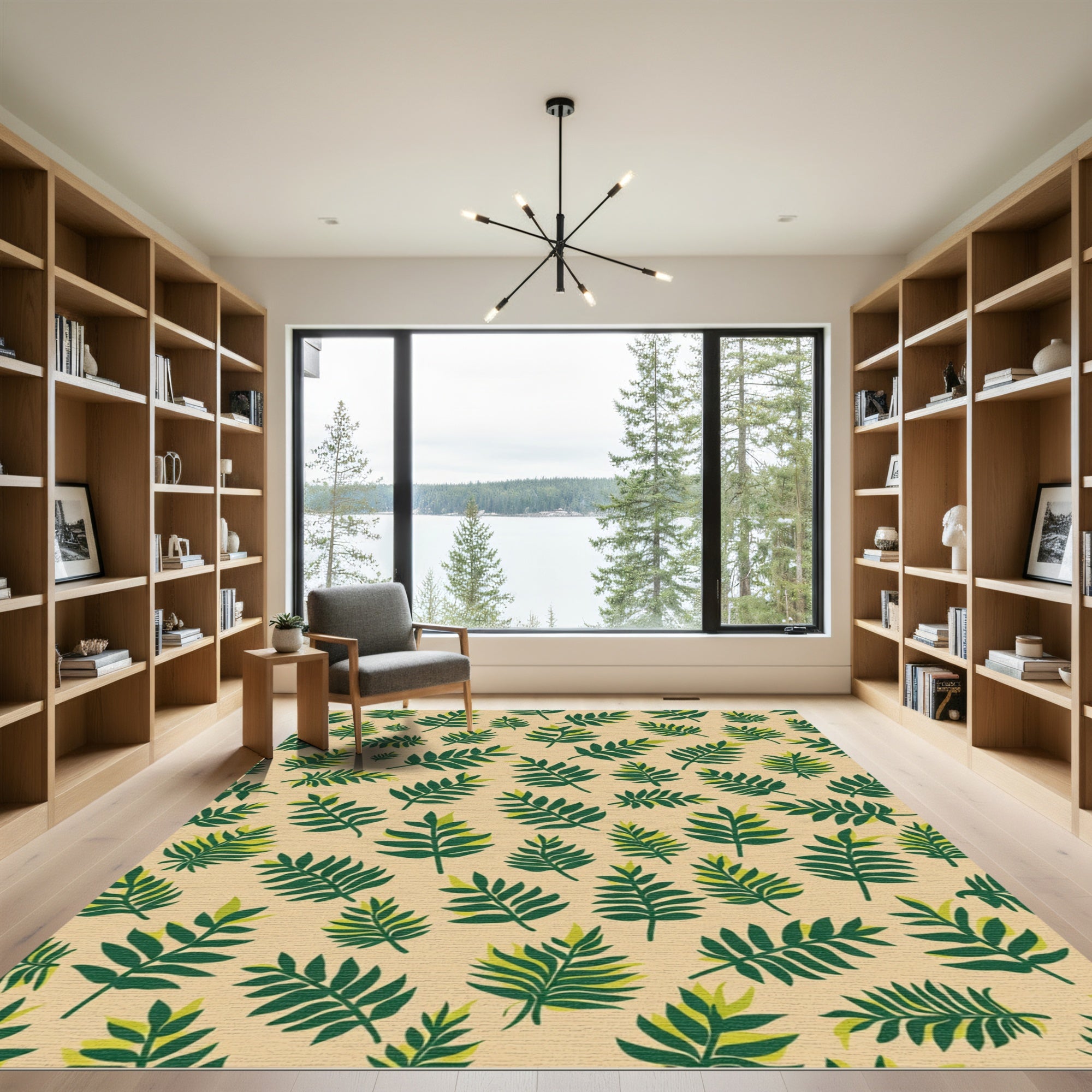 Green Leafy Branch Background Rug
