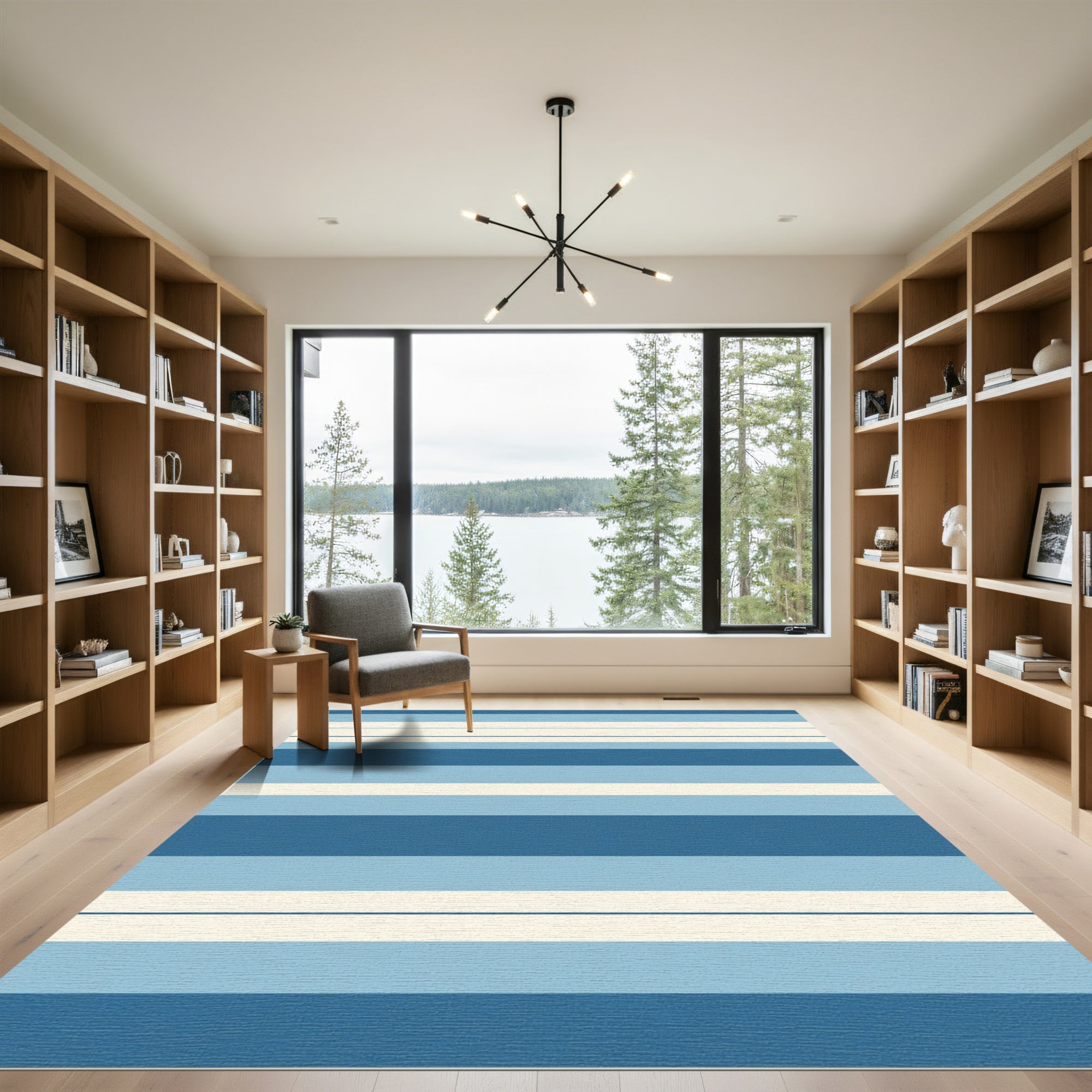 Coastal Navy Sky Blue Stripe Rug