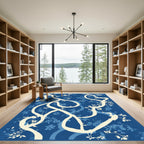 Cream Branches Blossom Blue Field Rug