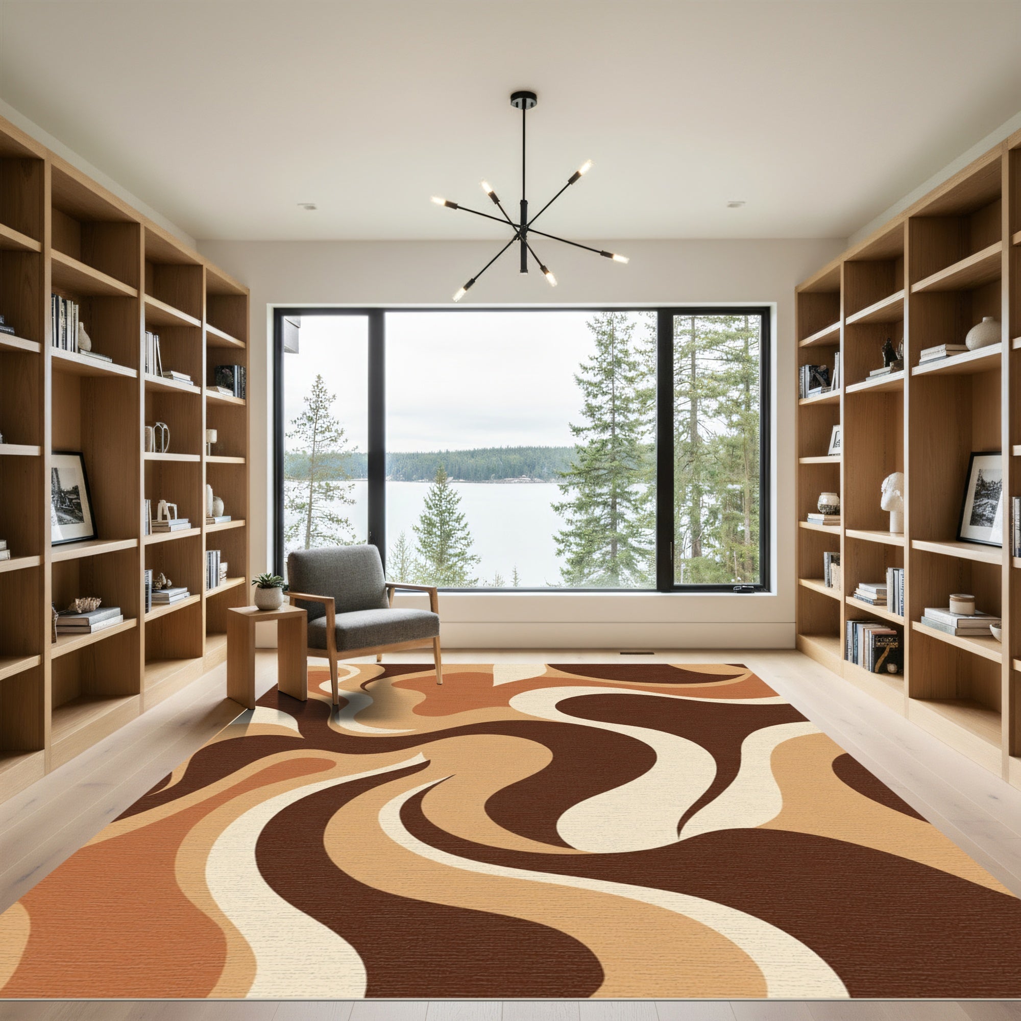 Retro Earthy Swirl Abstract Rug