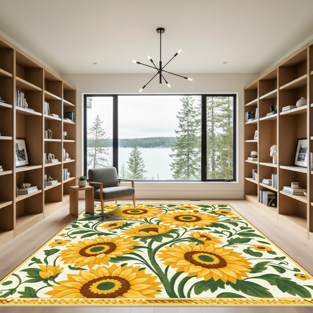 Golden Yellow Sunflower Garden Botanical Rug