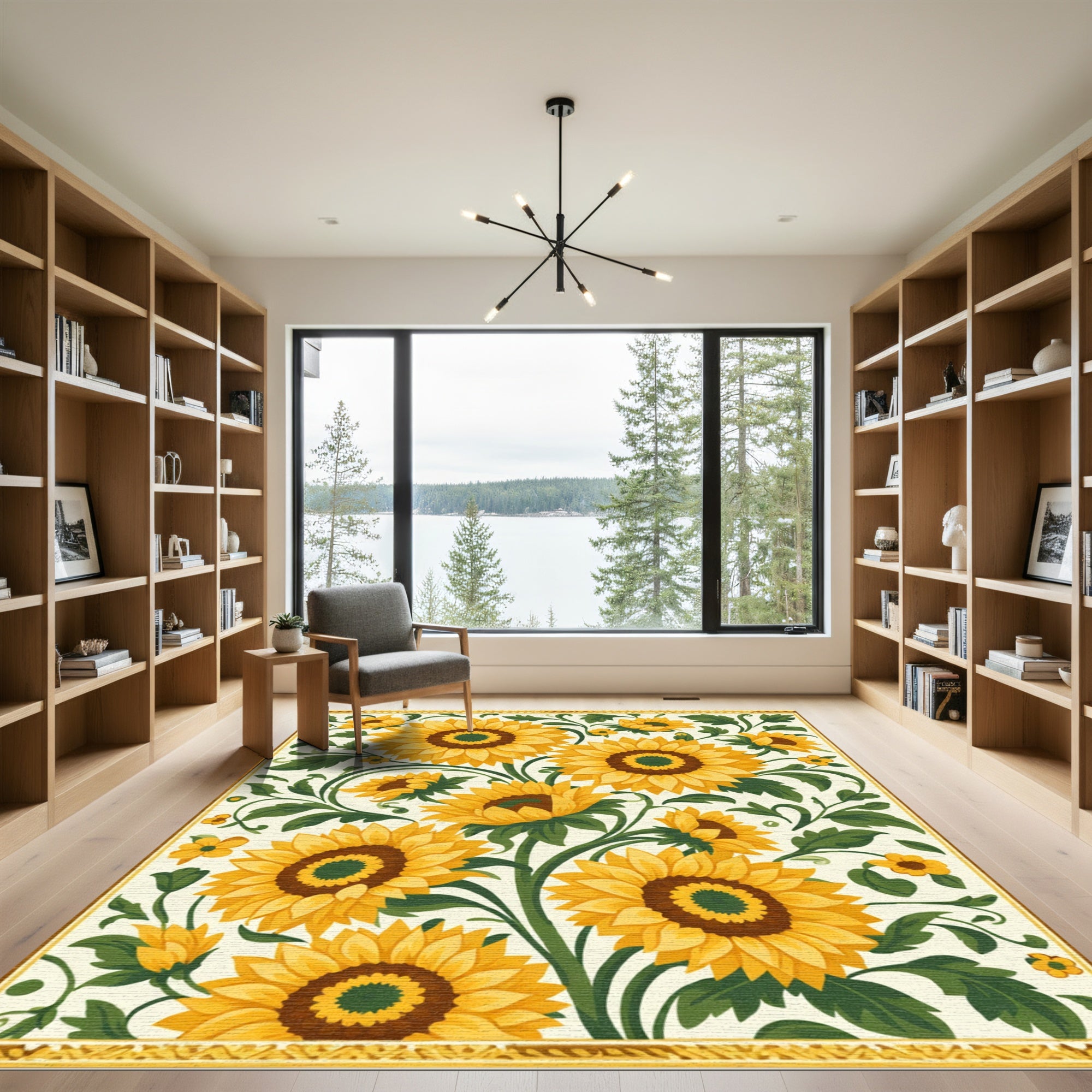 Golden Yellow Sunflower Garden Botanical Rug
