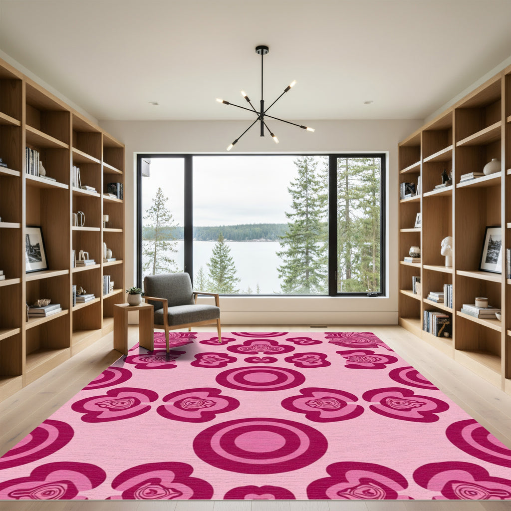 Fuchsia Abstract Flower Concentric Circle Rug