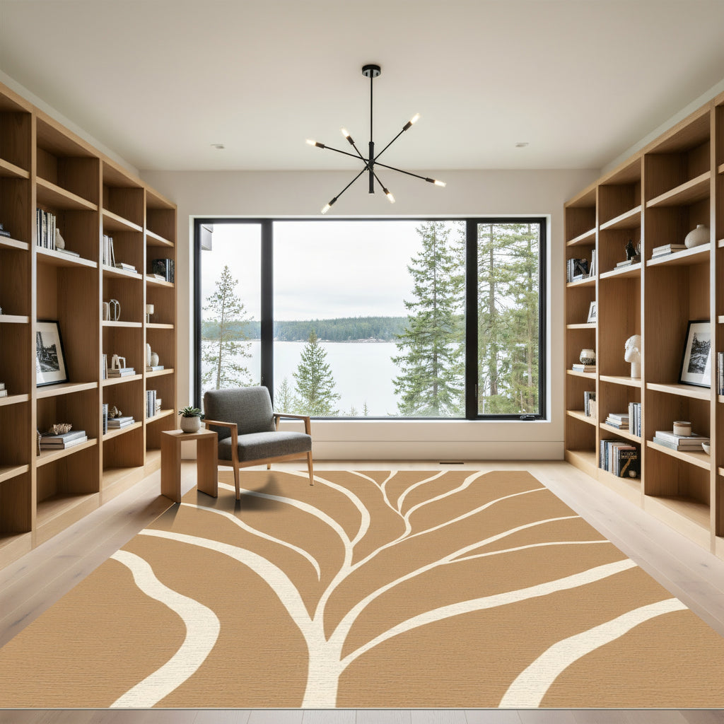 Tan Abstract Organic Branch Rug