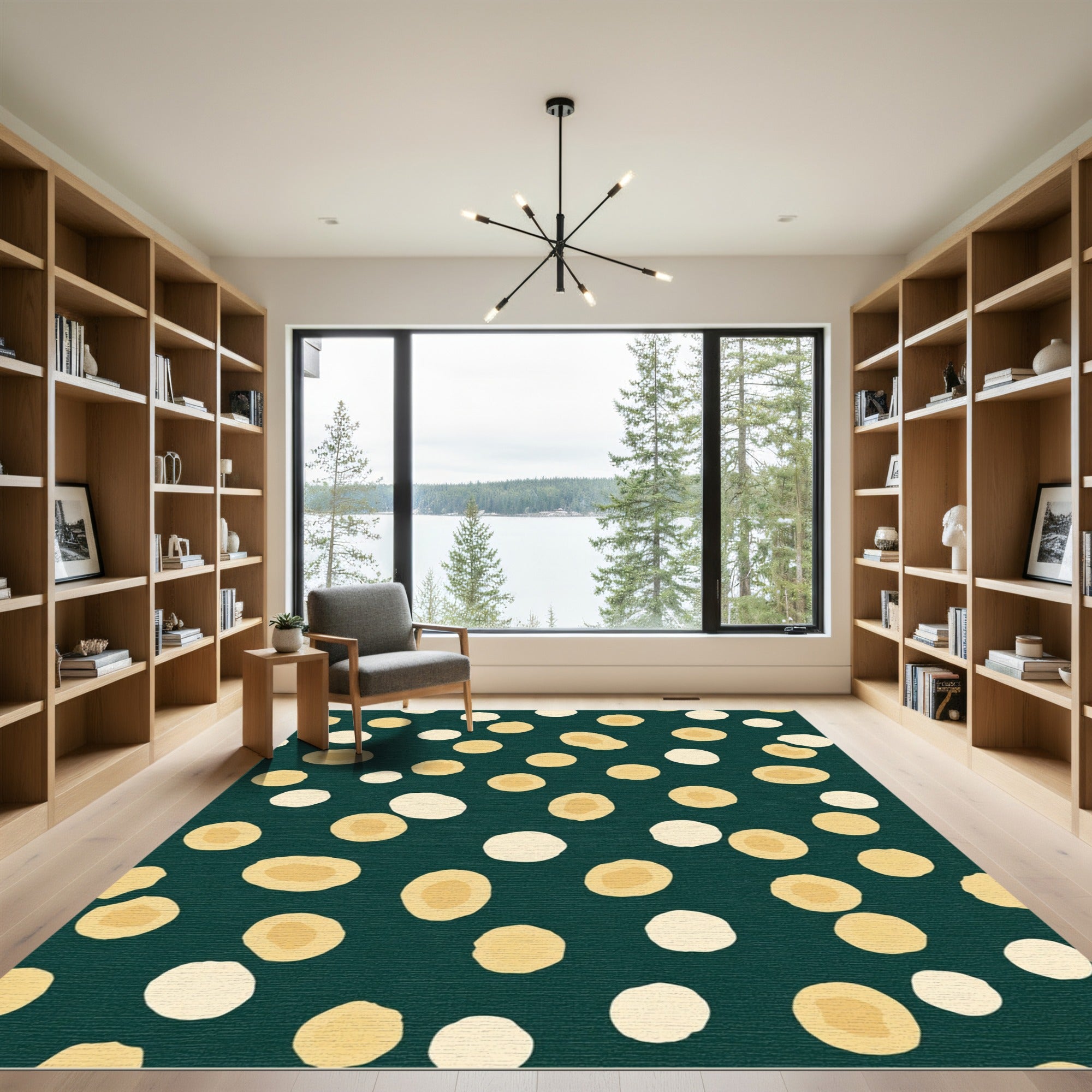 Deep Teal Scattered Ochre Circles Rug