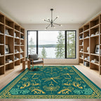 Teal Golden Dragonfly Floral Composition Rug