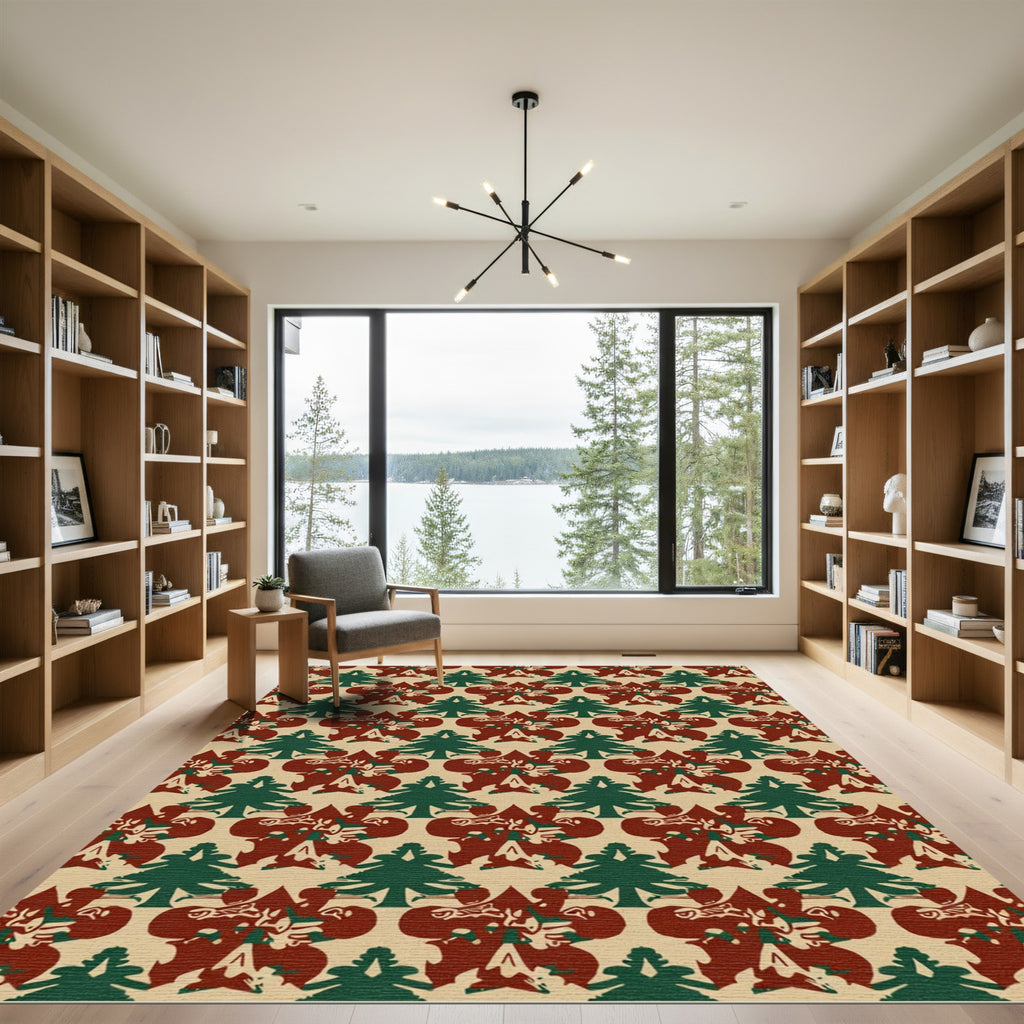 Crimson Pine Tree Symmetry Rug