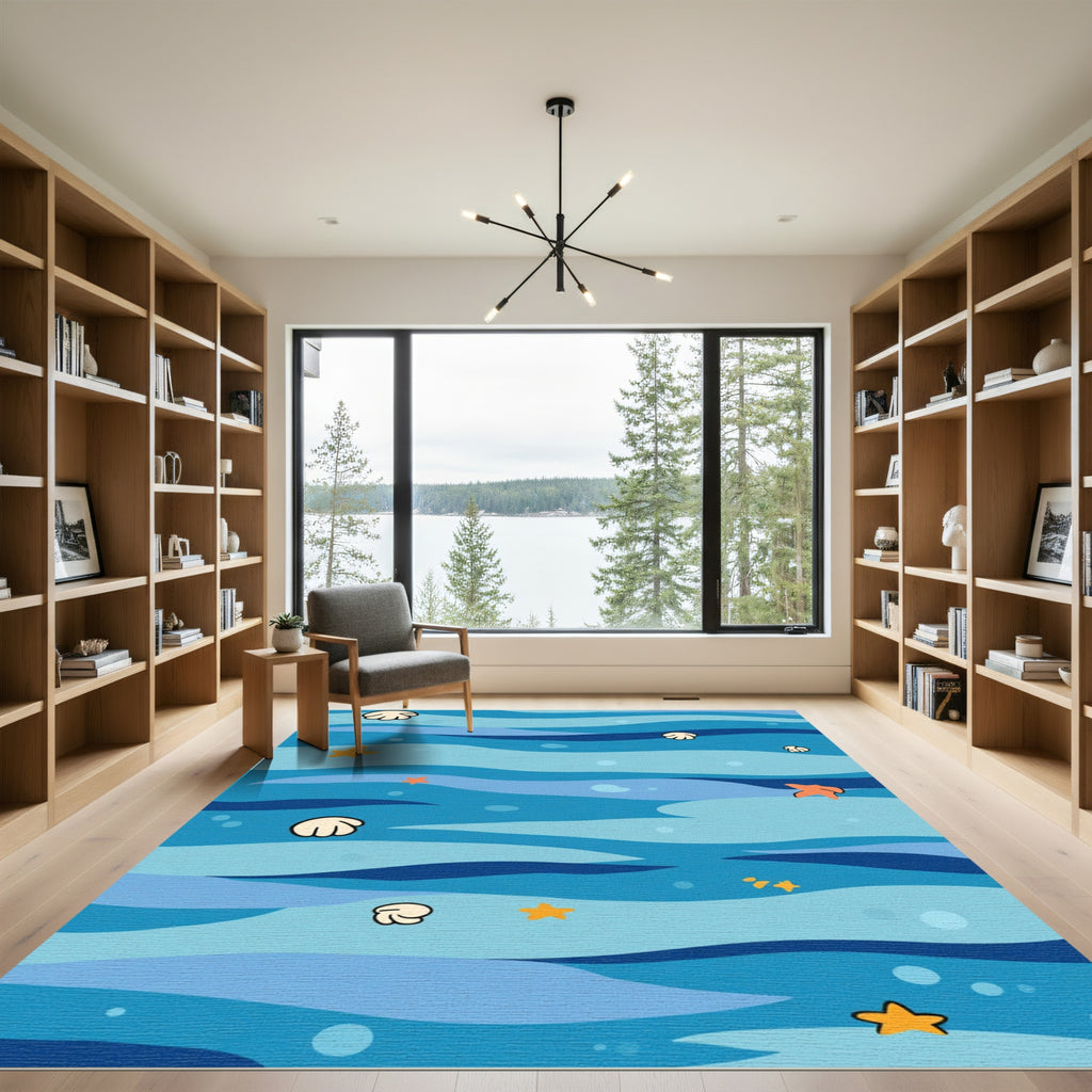 Undersea Waves Shell Starfish Rug