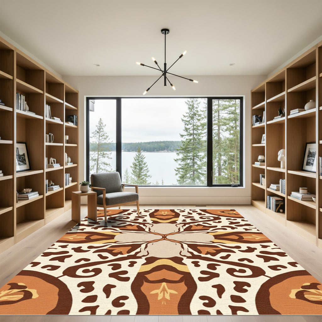 Earthy Leopard Print Mandala Rug