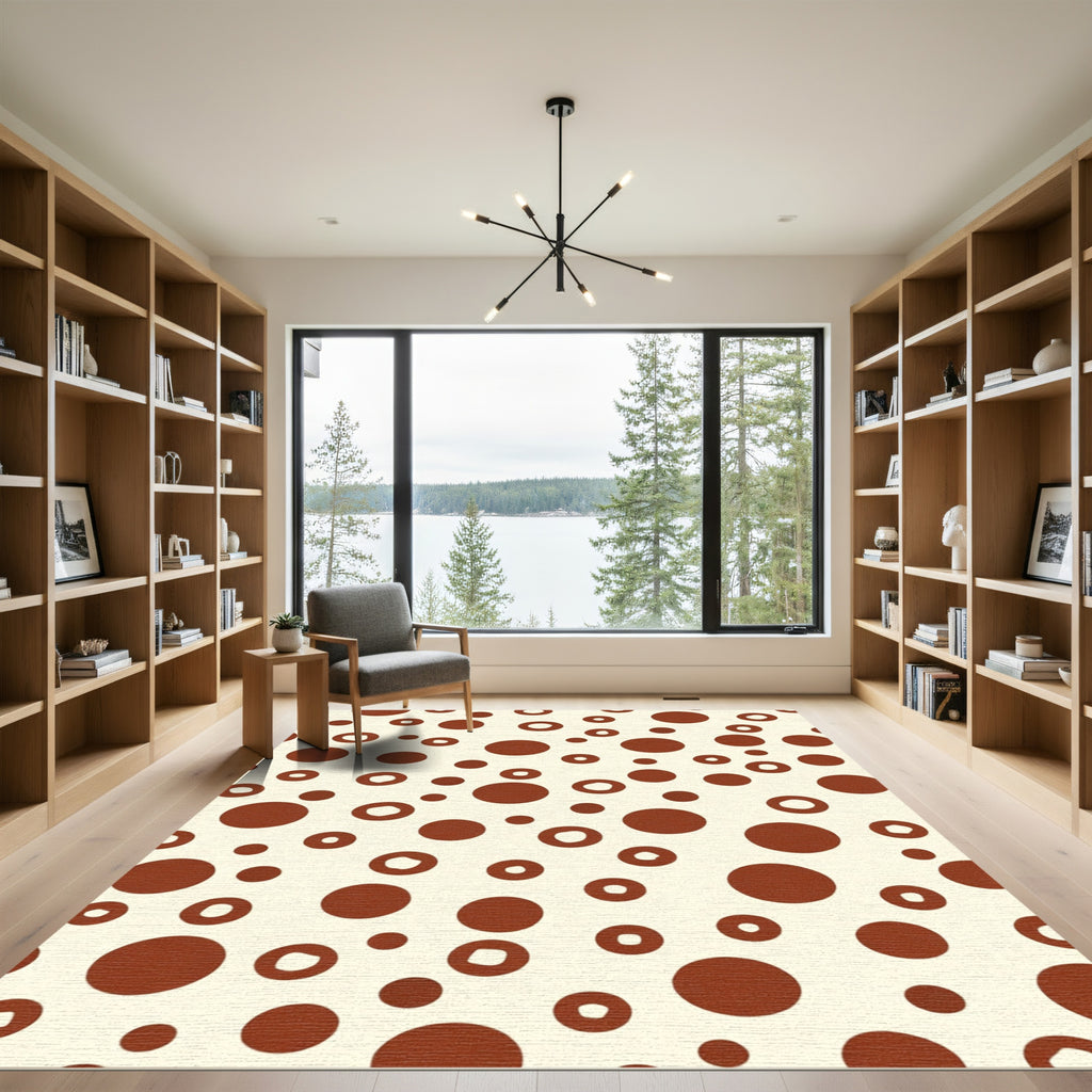 Crimson Circles Scattered Throughout Cream Rug