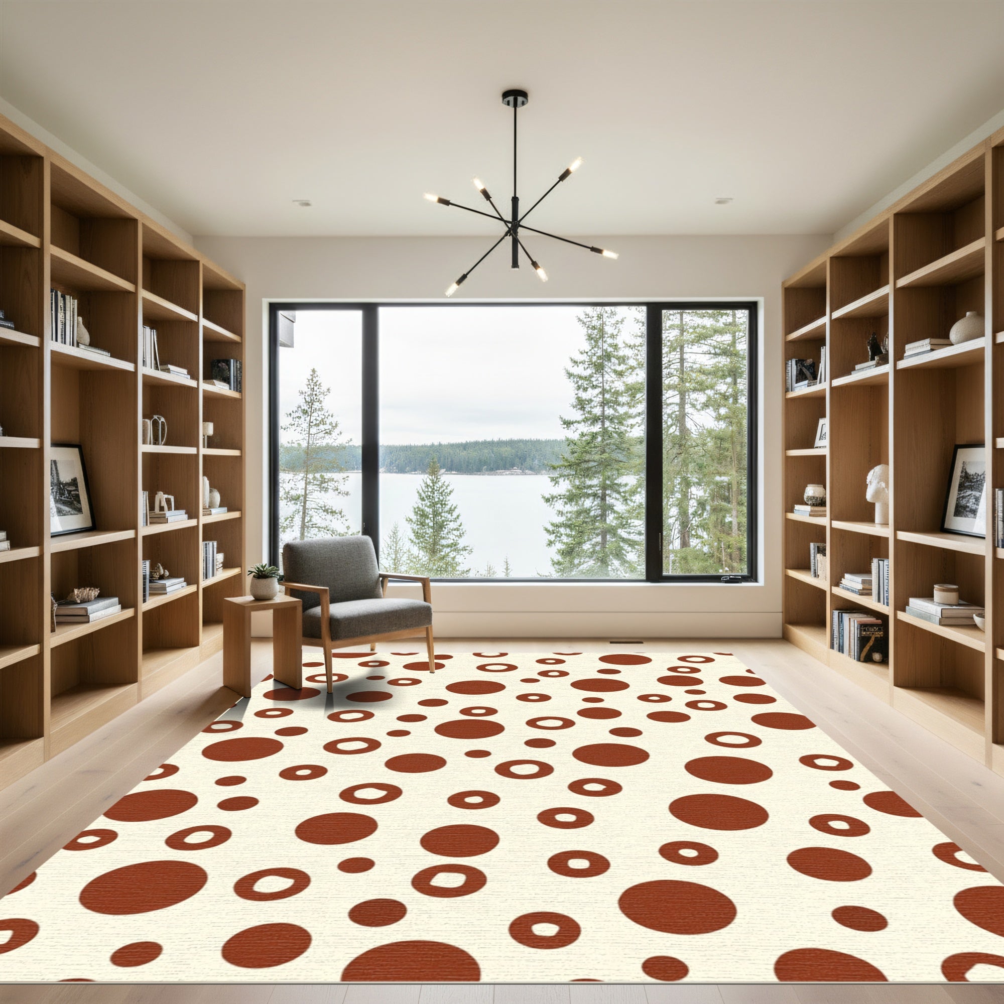 Crimson Circles Scattered Throughout Cream Rug