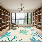 Coastal Teal Leaf Scatter Rug