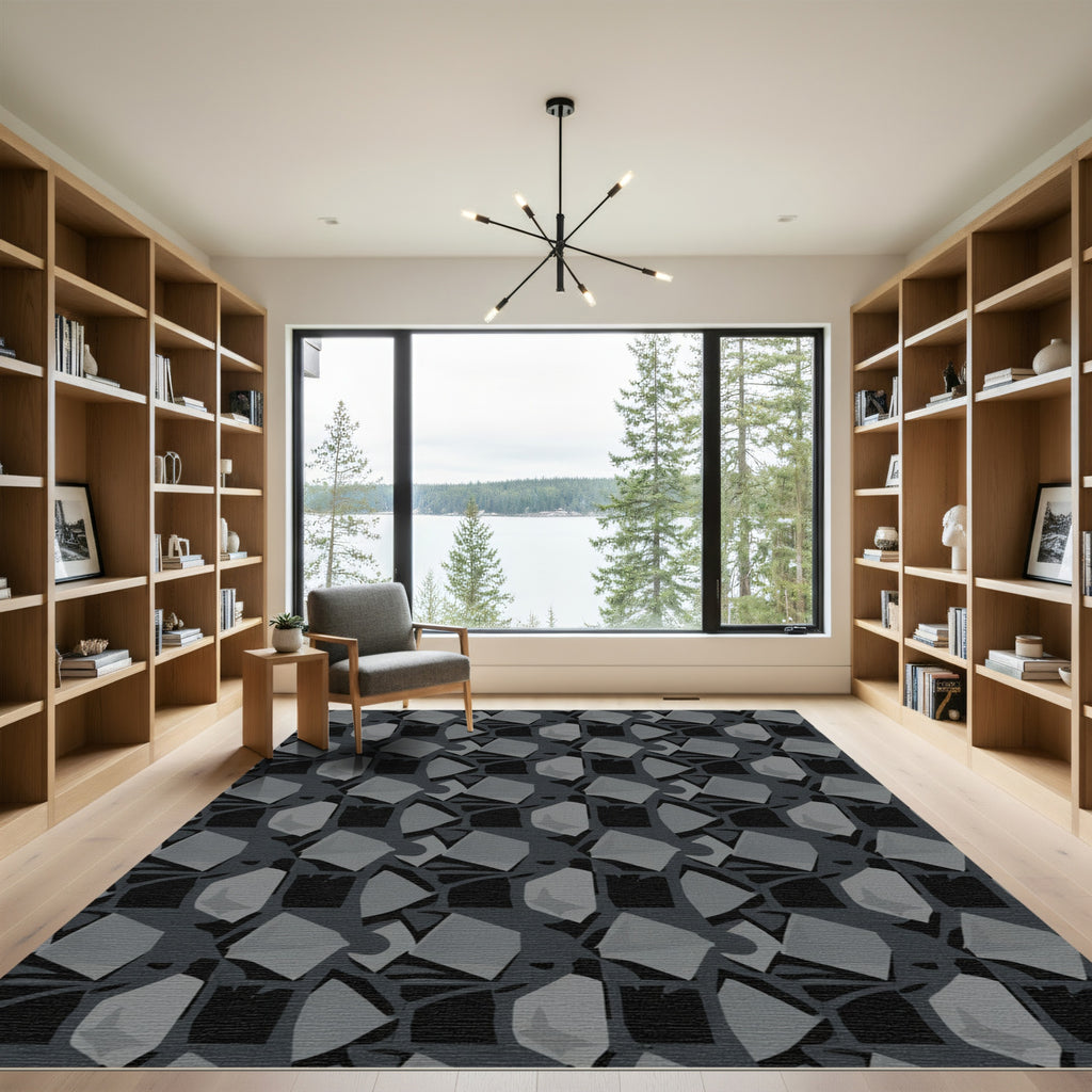Monochrome Geometric Abstract Blocks Rug