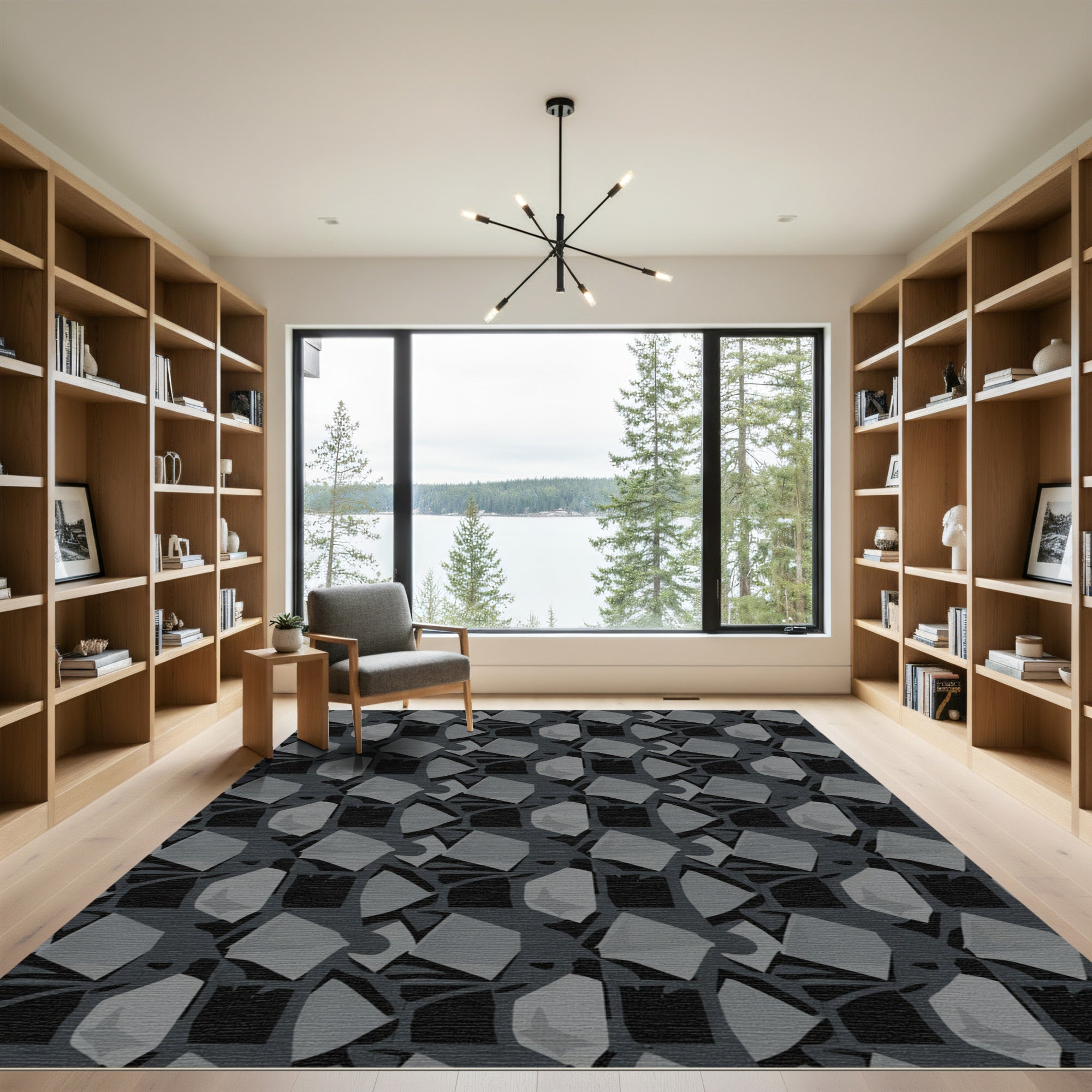 Monochrome Geometric Abstract Blocks Rug