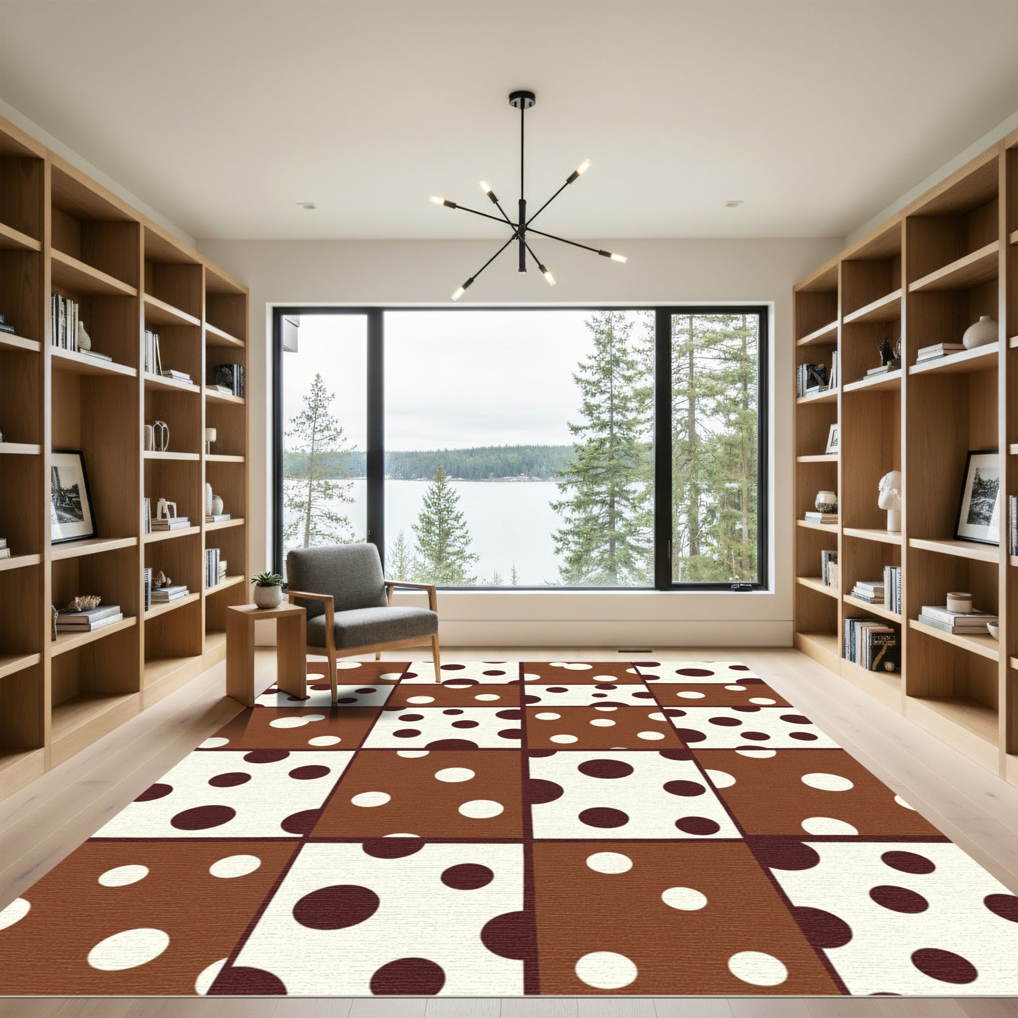 Brown White Polka Dot Squares Rug