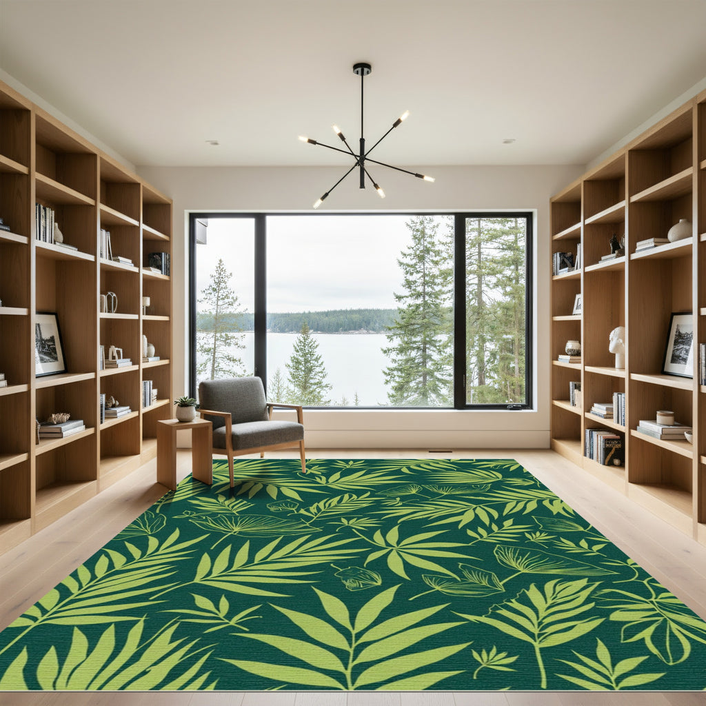 Emerald Green Tropical Foliage Rug
