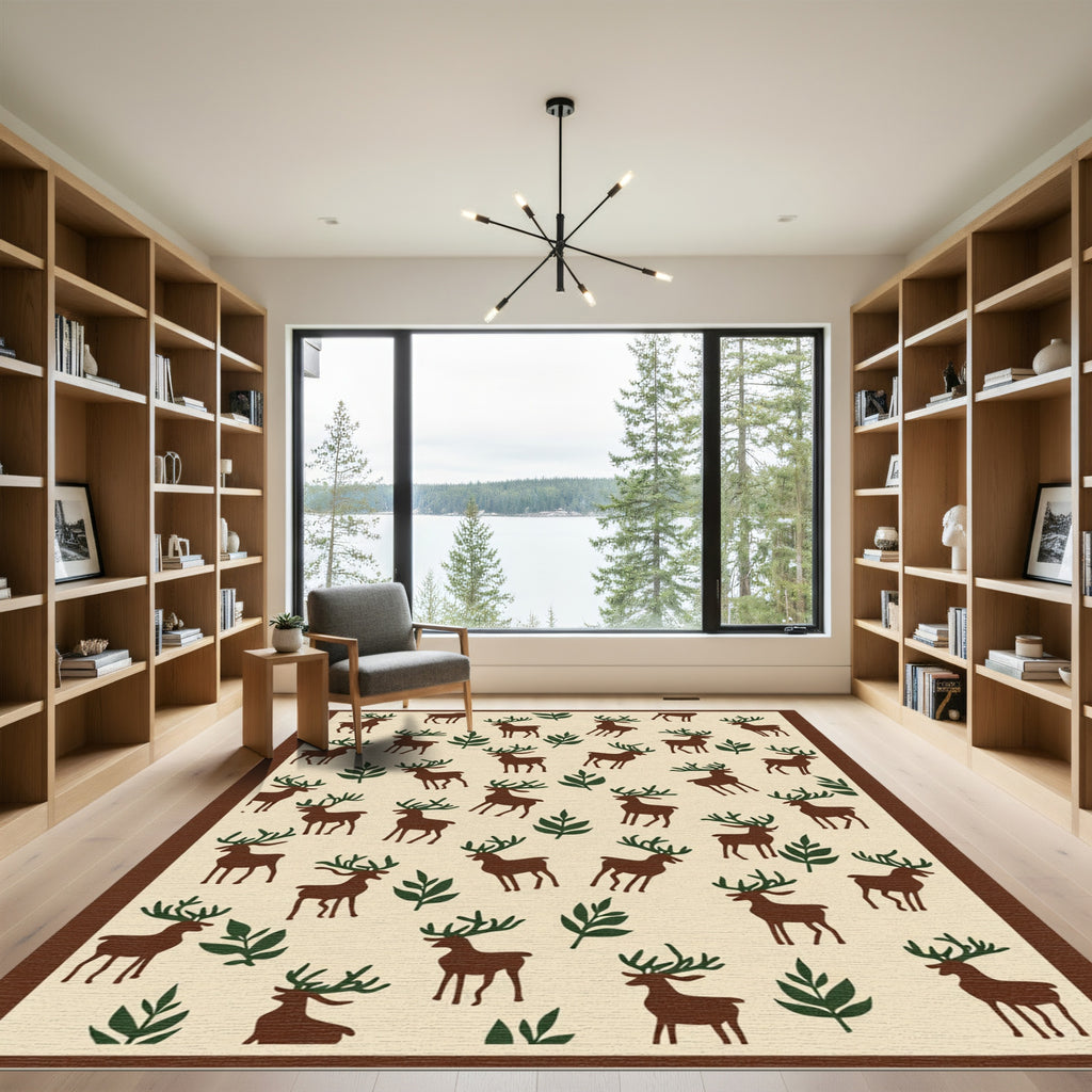 Brown Deer Forest Woodland Nature Rug