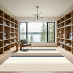 Earthy Blue Tan Striped Abstraction Rug
