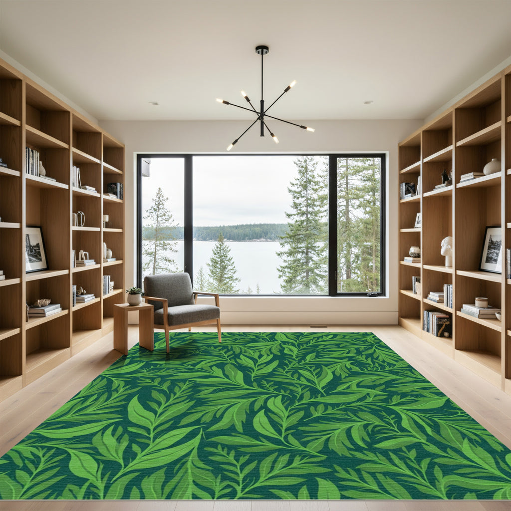 Lush Green Foliage Swirl Rug