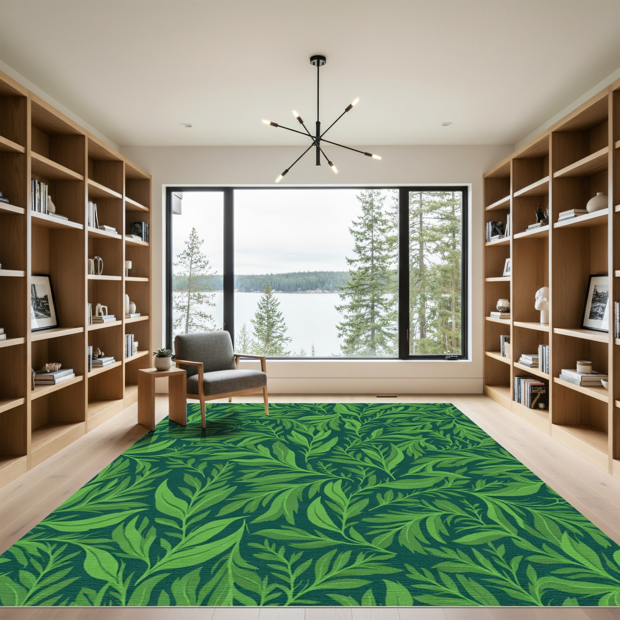 Lush Green Foliage Swirl Rug