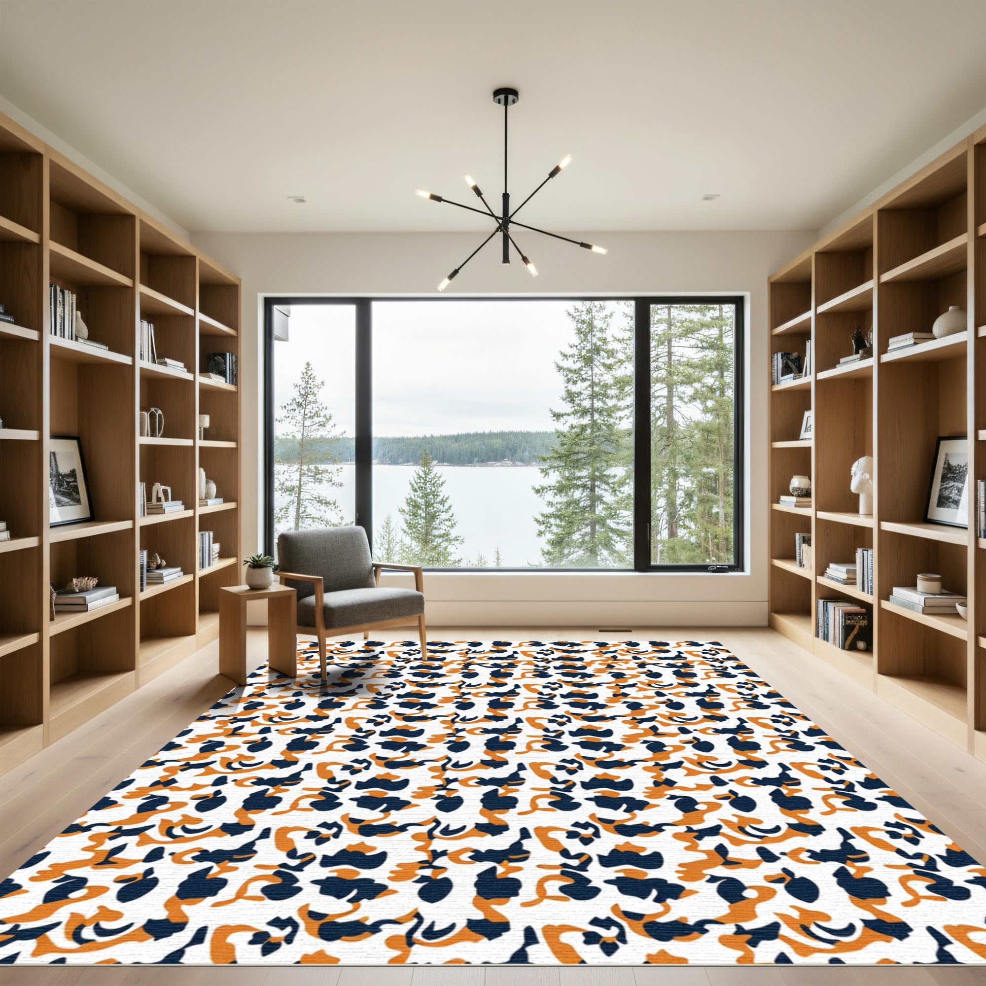Burnt Orange Navy Camouflage Abstract Rug