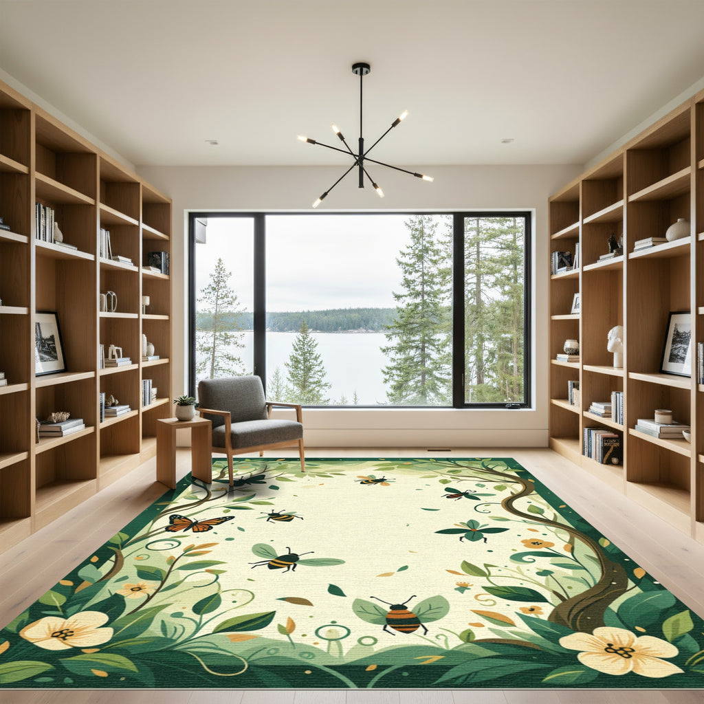 Whimsical Garden Butterflies and Bees Rug