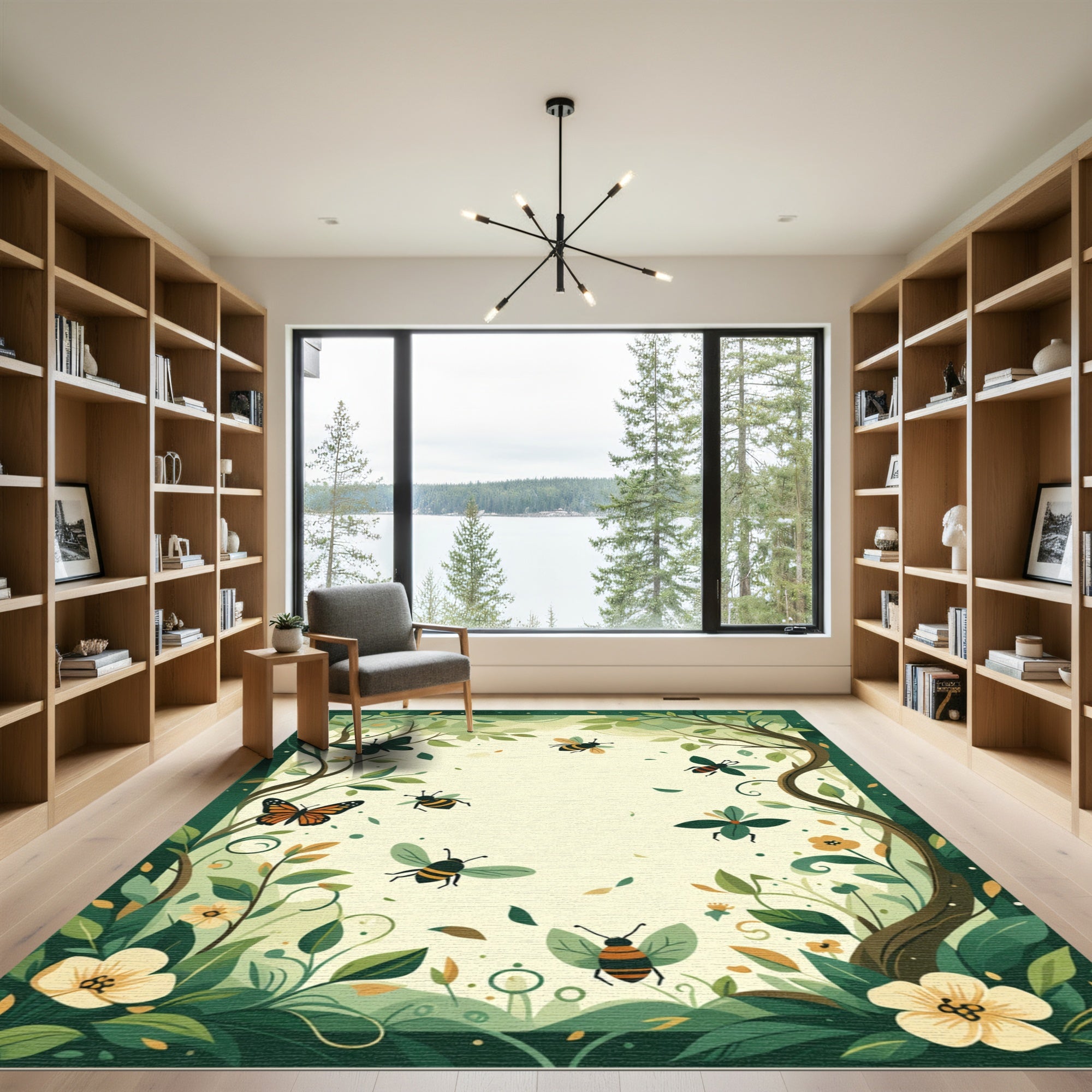 Whimsical Garden Butterflies and Bees Rug