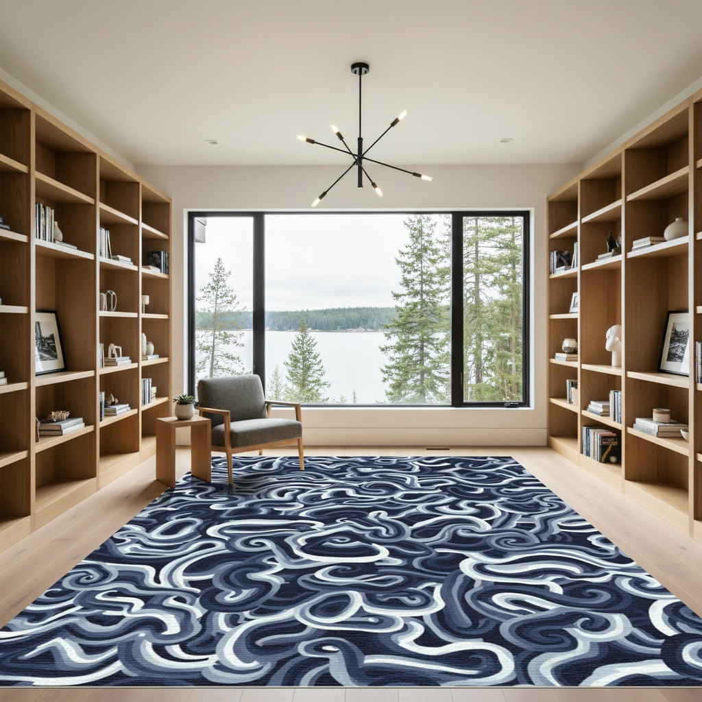 Oceanic Swirl Abstract Navy Rug