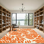 Vibrant Orange Leafy Cascade Rug