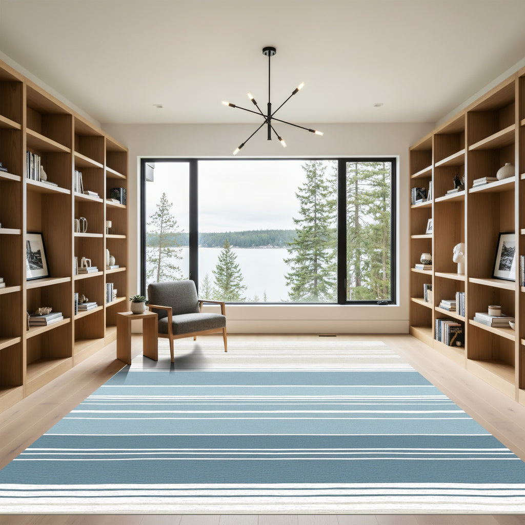 Soft Striped Blue and Taupe Lines Rug