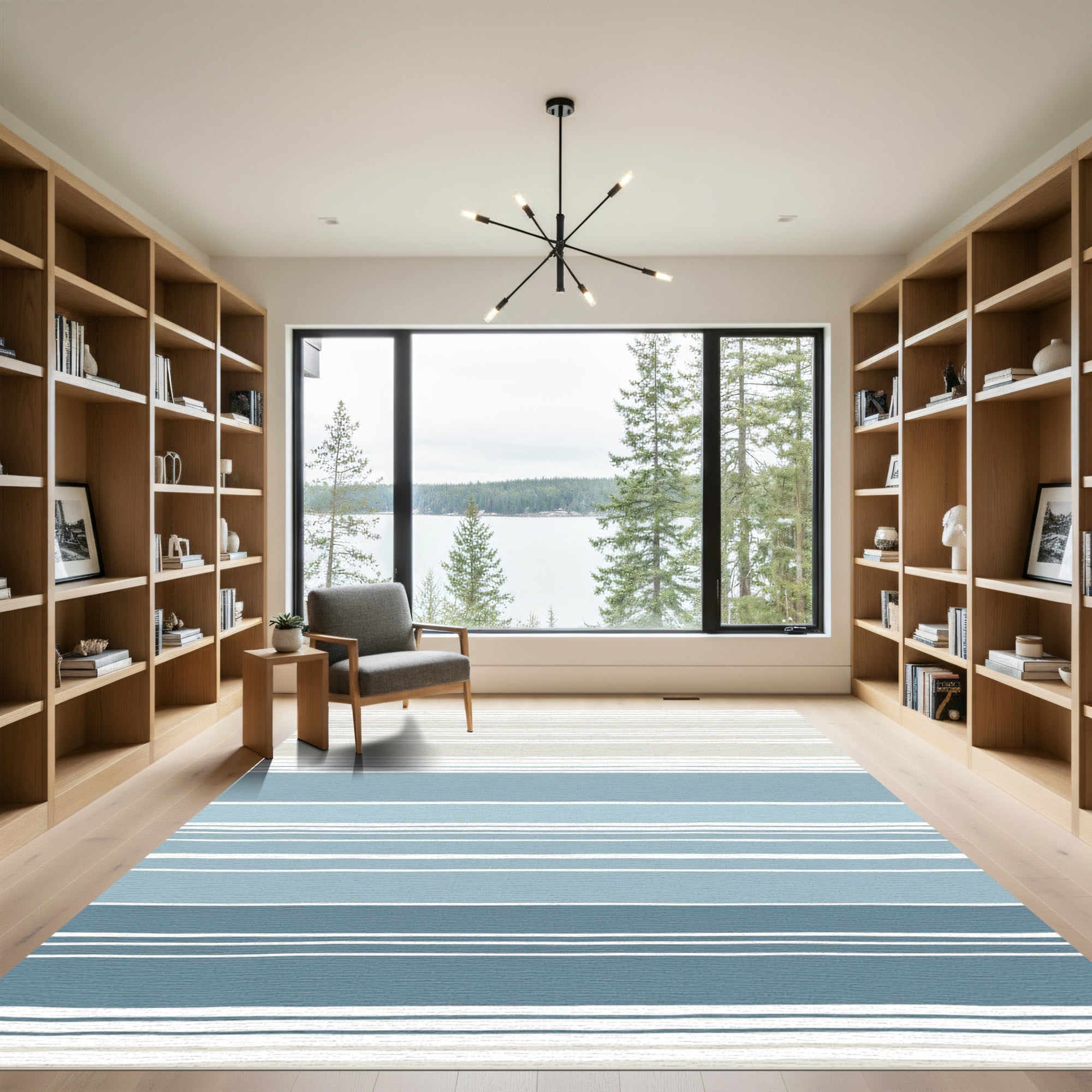 Soft Striped Blue and Taupe Lines Rug